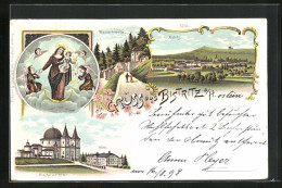 Lithographie Bistritz A. H., Kirche Mit Hotel, Wasserkapelle  - Tchéquie