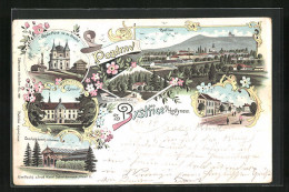 Lithographie Bystrice P. Hostynem / Bistritz Am Hostein, Zámek, Lazensky Domek Restaurace, Chrám Páne  - Tchéquie