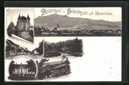 Lithographie Bystrice Pod Hostynem / Bistritz Am Hostein, Chrám Páne Na Sv. Hostyne, Lazensky Domek (Restaurace)  - Tchéquie