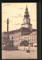 AK Bystrice Pod Hostynem, Hauptplatz Mit Mariensäule Und Kirche  - Czech Republic