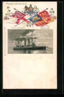 Lithography Gaufrée Kriegsschiff H.M.S. Blenheim In Der Gesamtansicht  - Guerre