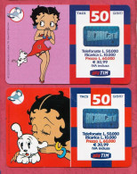 Italy, Top Up Phone Cards Used By 50 Euros. Betty Boop. Rxp. Sett.2002 & Apr.2003. Lot Of Two Cards. - Cartes GSM Prépayées & Recharges