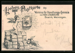 AK Meiningen, Liebes-Postkarte Des Vereins Für Handlungs-Commis 1858, Hermes Mit Zepter Und Flügelhelm  - Meiningen