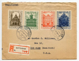 Netherlands 1948 Registered Cover; Rotterdam To The Glen, New York; Semi-Postals, Scott B185-B188 Architecture - Brieven En Documenten