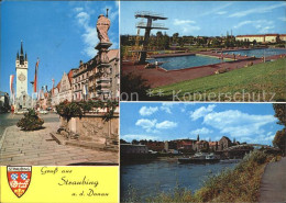 72226007 Straubing Marktplatz Brunnen Stadtturm Schwimmbad Uferpromenade Donau S - Straubing