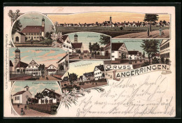 Lithographie Langerringen, Hauptstrasse, Schwabmühlhauserstrasse, Panorama  - Other & Unclassified