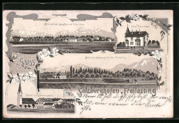 Lithographie Salzburghofen-Freilassing, Blick Auf Den Staufen Und Untersberg, Villa Trautmann  - Freilassing