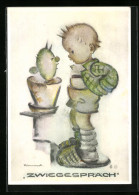 Künstler-AK Hummel: Junge Und Kaktus Im Zwiegespräch  - Hummel