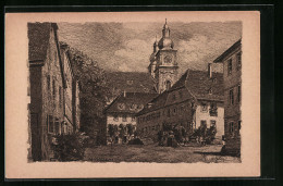 Künstler-AK Amorbach /Unterfranken, Der Marktplatz  - Amorbach