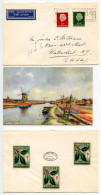 Netherlands 1955 Airmail Cover & Christmas Card; Rotterdam To Watervliet NY; 15c. & 50c. Queen Juliana; Charity Labels - Brieven En Documenten