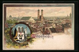 Lithographie München, Stadtpanorama Mit Frauenkirche, Münchner Kindl  - Muenchen