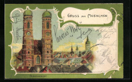 Lithographie München, Ortspartie Mit Der Frauenkirche  - Muenchen