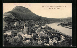 AK Königstein /Sächs. Schweiz, Ortsansicht Mit Kirche Und Fluss  - Other & Unclassified