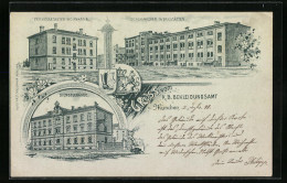 Lithographie München-Schwabing, K. B. Bekleidungsamt-Schuhmacher-Werkstätten, Verheiratheten-Wohnhaus, Dienstgebäude  - Muenchen