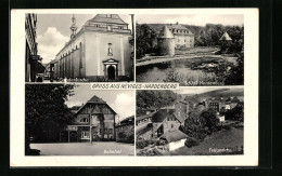 AK Neviges-Hardenberg, Gnadenkirche, Schloss Hardenberg, Bahnhof Und Ortsansicht Aus Der Vogelschau  - Autres & Non Classés