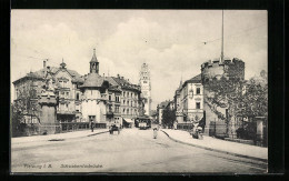 AK Freiburg I. B., Strassenbahn Auf Der Schwabentorbrücke  - Tramways