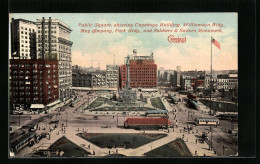 AK Cleveland, OH, Public Square With Tramway, Soldiers & Sailors Monument, Strassenbahn  - Tramways