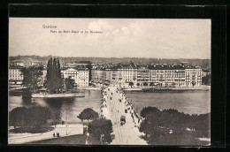 AK Genève, Pont Du Mont-Blanc Et Ile Rousseau, Strassenbahn  - Tramways