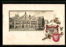 Passepartout-Lithographie Alt-Frankfurt, Römer, Wappen  - Frankfurt A. Main