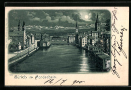 Lithographie Zürich, Uferpartie Im Mondschein  - Other & Unclassified