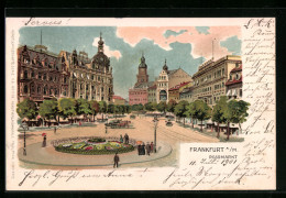 Lithographie Frankfurt A. M., Rossmarkt Mit Kirche  - Frankfurt A. Main