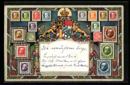 AK Briefmarkenkarte, Bayerische Briefmarken Und Wappen  - Postzegels (afbeeldingen)