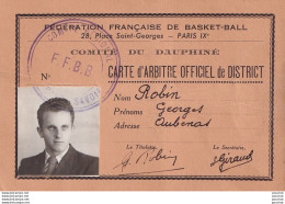 AUBENAS - SPORT - FEDERATION FRANCAISE DE BASKET - BALL - CARTE D ' ARBITRE OFFICIEL DE DISTRICT - 1942 - 43 - 2 SCANS  - Aubenas