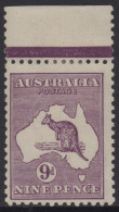 AUSTRALIA 1919  9d VIOLET KANGAROO (DIE IIB) STAMP PERF.12 3rd WMK  SG.39b SELVEDGE MVLH. - Mint Stamps