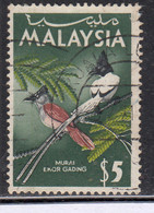 $5 Bird, Asiatic Paradise Flycatcher, Birds Series, Malaysia Used 1965, - Malaysia (1964-...)