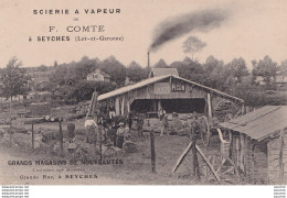 47) SEYCHES - GRANDE RUE - SCIERIE A VAPEUR F. COMTE + PUB GRANDS MAGASINS DE NOUVEAUTES - LE PERSONNEL - 2 SCANS - Ambachten