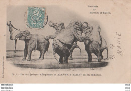 CIRQUE - BARNUM ET BAILEY SOUVENIR - UN DES GROUPES D ELEPHANTS DE BARNUM ET BAILEY EN FILE INDIENNE - 1907 - 2 SCANS - Circus