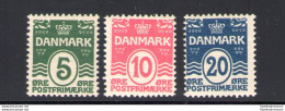 1912 DANIMARCA,  Serie Ordinaria - 3 Valori N. 65/67 MNH** - Autres & Non Classés