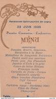 A14- MENU - PENSIONNAT SAINT LAURENT DE LAGNY - 23 JUIN 1935 - PREMIERE - COMMUNION - CONFIRMATION - ART NOUVEAU - Menus