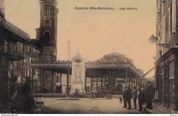 A9-31) CAZERES - HAUTE GARONNE - LES HALLES - ANIMEE  - HABITANTS - CARTE TOILEE COULEURS -  EN 1911 -  ( 2 SCANS ) - Autres & Non Classés