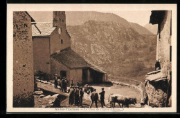 CPA Ax-les-Thermes, La Place De L`Eglise D`Ascou  - Ax Les Thermes