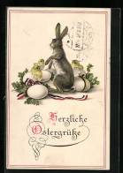 AK Osterhase Begrüsst Schlüpfende Küken  - Pâques