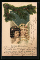 AK Weihnachtsengel Und Mädchen Unterm Sternenhimmel, Tannenzweig, Weihnachtsgruss  - Anges