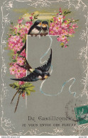 47) DE CASTILLONNES - JE VOUS ENVOIE CES FLEURS - CARTE GAUFREE - OISEAUX - HIRONDELLES - EN 1912 - ( 2 SCANS ) - Other & Unclassified