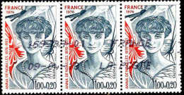 France Poste Obl Yv:1898 Mi:1998 Anna De Noailles Poète 3 Se Tenant (Belle Obl.mécanique) - Gebraucht