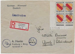 Einschreiben Freiburg Nach Goch, 1946, Viererblock Mit Bogennummer - General Issues