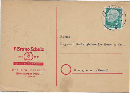 Postkarte Berlin Nach Hagen, Rückseite Werbung Brandwundenmittel, Berliner Bär - Covers & Documents