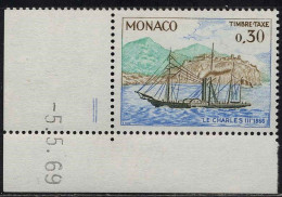 Monaco Taxe N** Yv:60A Mi:64 Le Charles III Coin D.feuille Daté 5-5-69 - Strafport