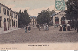 C12-95) GROSLAY - PLACE DE  LA MAIRIE - ( ANIMEE - HABITANTS - COLORISEE  )   - Groslay