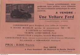 C1 - PROSPECTUS - PARIS - PAUL GRUIN , 4 PLACE DAUMESNIL - VOITURE FORD CARROSSERIE GENRE  RUNABUT - 5 ROUES MICHELIN - Advertising