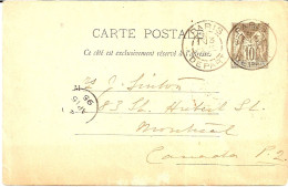 2C12 --- Entier Postal Sage PARIS DEPART Pour Le CANADA - 1877-1920: Période Semi Moderne