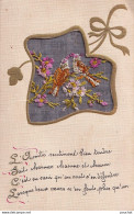 CARTE BRODEE - L ' AMITIE SENTIMENT BIEN TENDRE...FEUILLE DE LIERRE AJOUREE - OISEAUX AVEC FLEURS - DORURE - ( 2 SCANS ) - Bordados