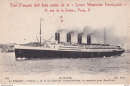 LE HAVRE - LE PAQUEBOT FRANCE EN PARTANCE POUR NEW YORK + PUB LIGUE MARITIME FRANCAISE  PARIS - ( 2 SCANS ) - Steamers