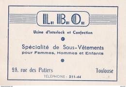 F5-31) TOULOUSE - L.B.O. USINE D ' INTERLOCK ET CONFECTION - SOUS VETEMENTS - 28 , RUE DES POTIERS - Cartes De Visite