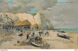 B17- ILLUSTRATEUR - LUIGI LOIR - LES PLAGES DE FRANCE - ETRETAT - PUBLICITE BISCUITS PERNOT - 2 SCANS - Etretat