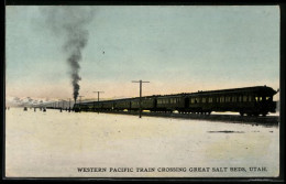 AK Western Pacific Train Crossing Great Salt Beds In Utah  - Trains